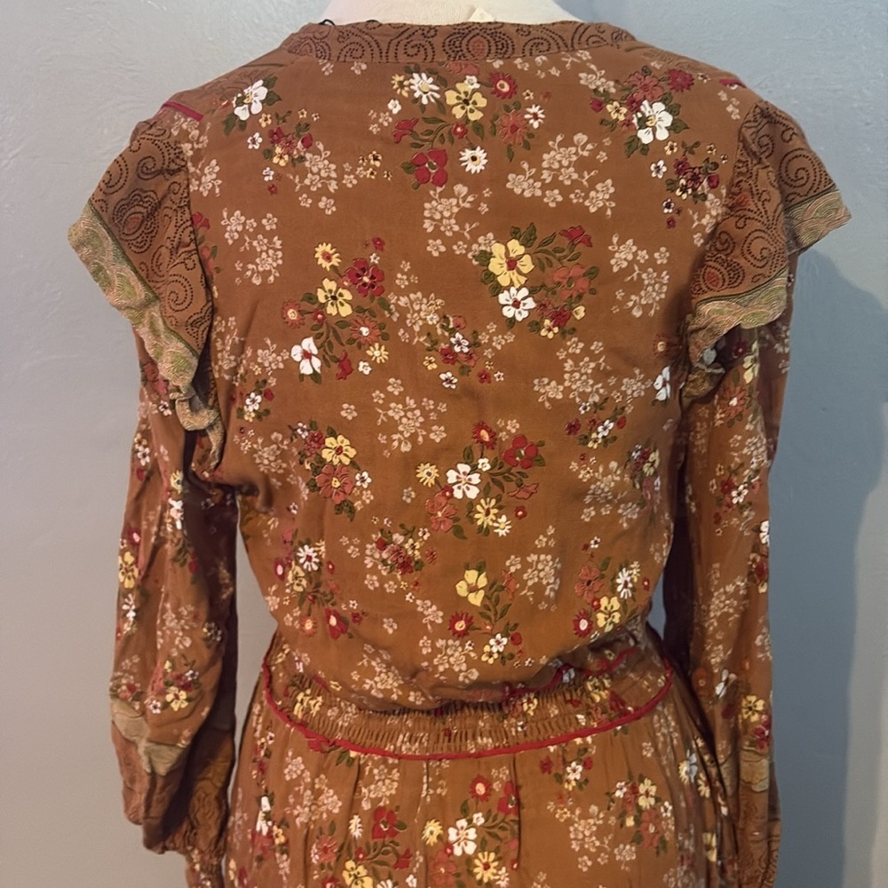 Tulle & Batiste Grace Maxi Dress Button Front Elastic Waist Terracotta Small - Picture 10 of 13